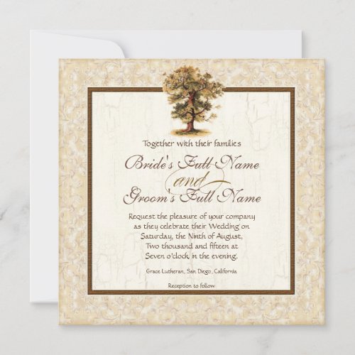 Autumn Oak Tree Roots Antiqued Parchment Wedding Invitation