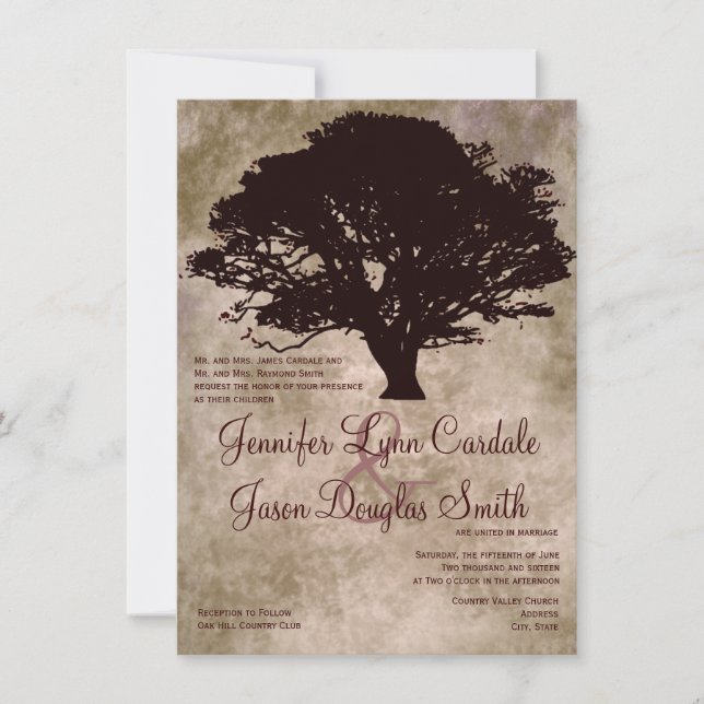 Autumn Oak Tree Silhouette Fall Wedding Invitation (Front)
