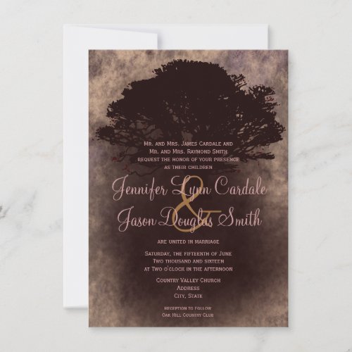 Autumn Oak Tree Silhouette Fall Wedding Invitation