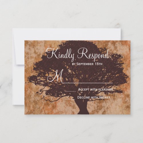 Autumn Oak Tree Silhouette Fall Wedding RSVP Cards