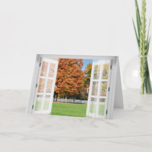 Autumn Oak tree view in window Card