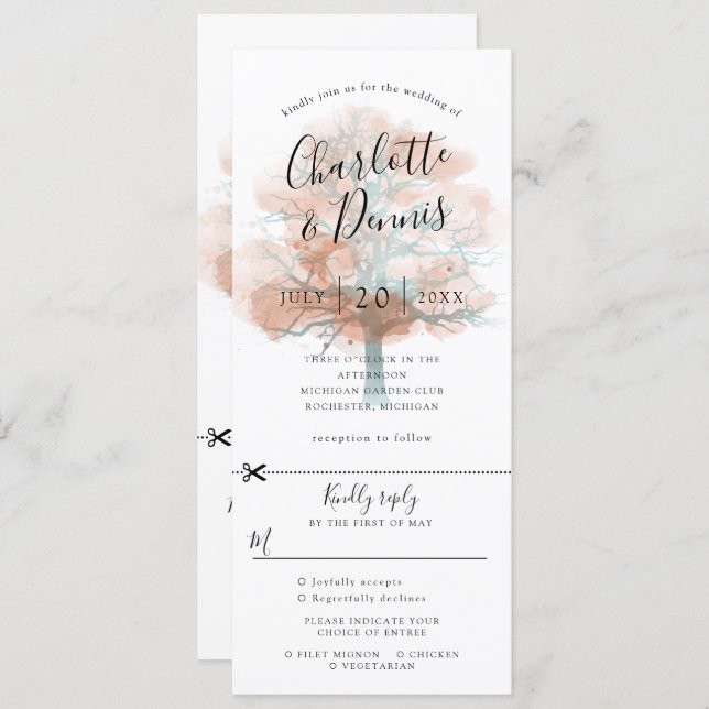 autumn oak tree wedding invitation w rsvp attached (Front/Back)