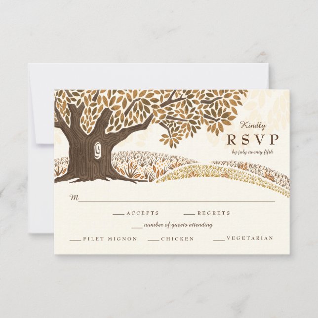 Autumn Oak Wedding RSVP Card (Front)