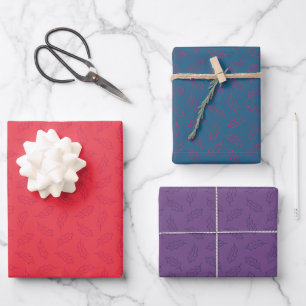 Autumn oak wrapping paper - plum/teal/persimmon