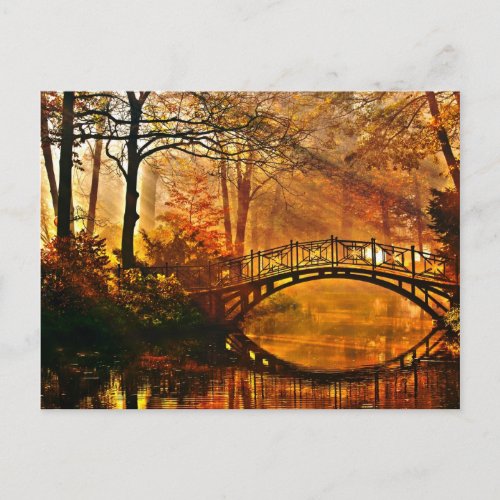 Autumn _ Old bridge in autumn misty park Postcard