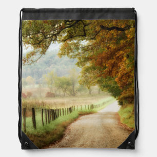 Autumn on a Country Road Drawstring Bag