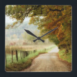 Autumn on a Country Road Square Wall Clock<br><div class="desc">Home Décor</div>