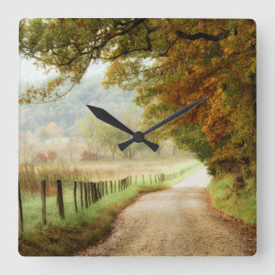 Autumn on a Country Road Square Wall Clock