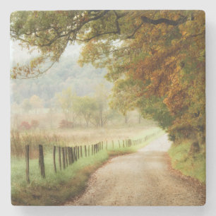 Autumn on a Country Road Stone Coaster
