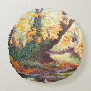Autumn on the Darent 1999 Round Pillow