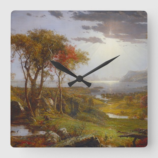 Autumn On the Hudson River Square Wall Clock (Front)