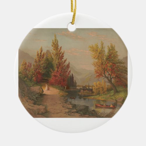 Autumn on the Lehigh Chromolithograph 1882 Ceramic Ornament