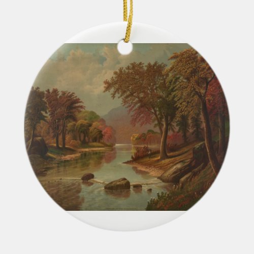 Autumn on the Wissahickon Lithograph 1880 Ceramic Ornament