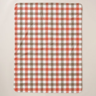 Autumn Orange and Brown Gingham Checkered Pattern Sherpa Blanket