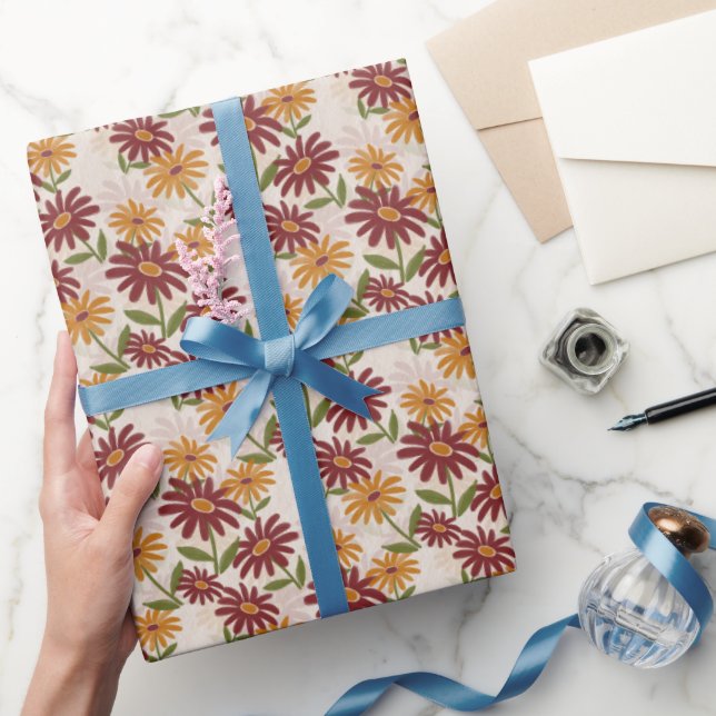 Autumn Orange and Maroon Flowers Gift  Wrapping Paper (Gifting)