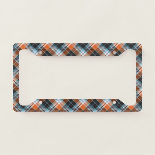 Autumn Orange Blue Plaid Pattern License Plate Frame