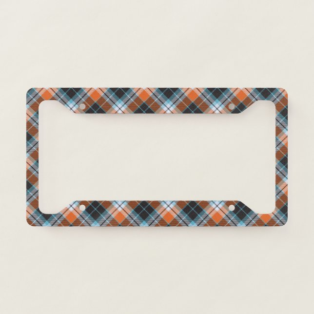 Autumn Orange Blue Plaid Pattern License Plate Frame (Front)