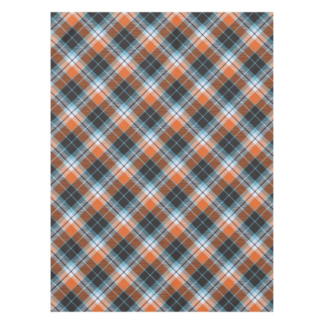 Autumn Orange Blue Plaid Pattern Tablecloth (Front)