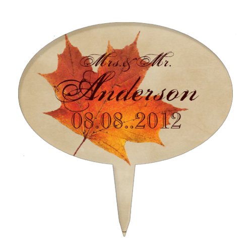 Autumn Orange Fall in Love Leaves Wedding Cake Topper