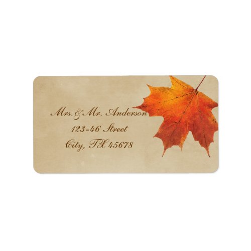 Autumn Orange Fall in Love Leaves Wedding Label