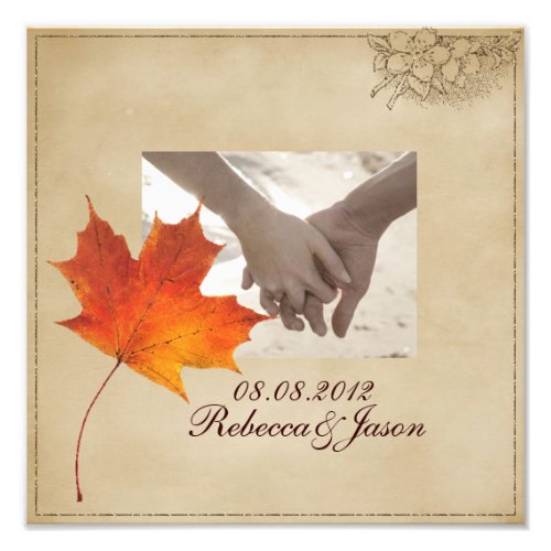 Autumn Orange Fall in Love Leaves Wedding Photo Print