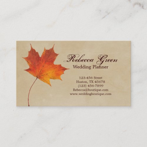 Elegant Red Maple Leaves Fall vintage Business Card