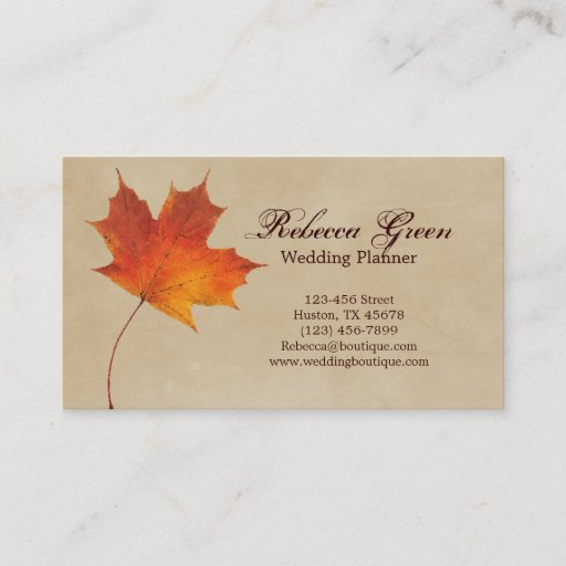 Customizable Elegant Red Maple Leaves Fall vintage Business Card