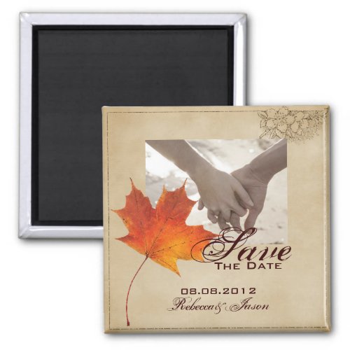 Autumn Orange Fall Leaves Wedding SAVE THE DATE Magnet