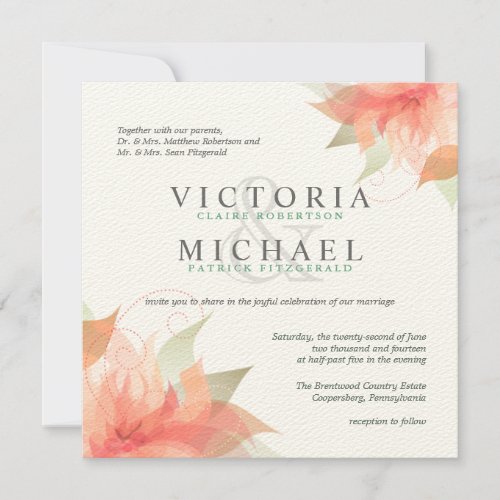 Autumn Orange Floral Square Wedding Invitations