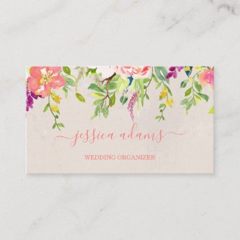 Autumn Orange Flower Watercolor Wedding Business Card by melanileestyle at Zazzle
