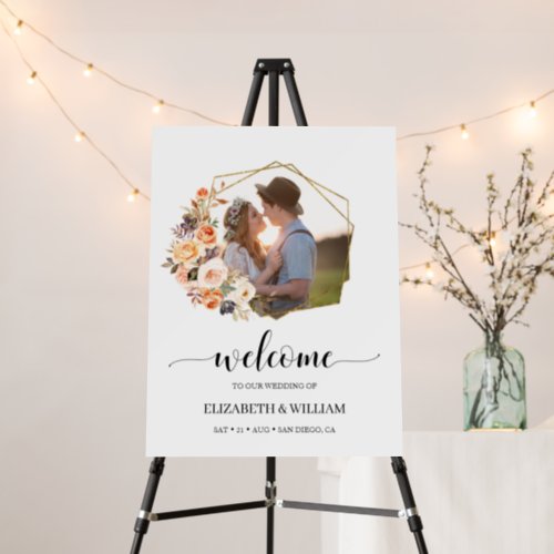 Autumn Orange Flowers Photo Wedding Welcome Sign