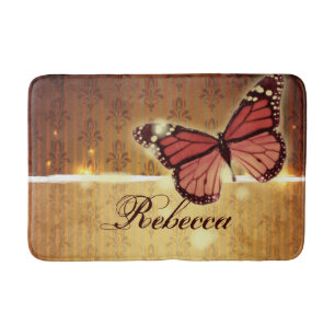 autumn orange glamour flourish swirls butterfly bath mat