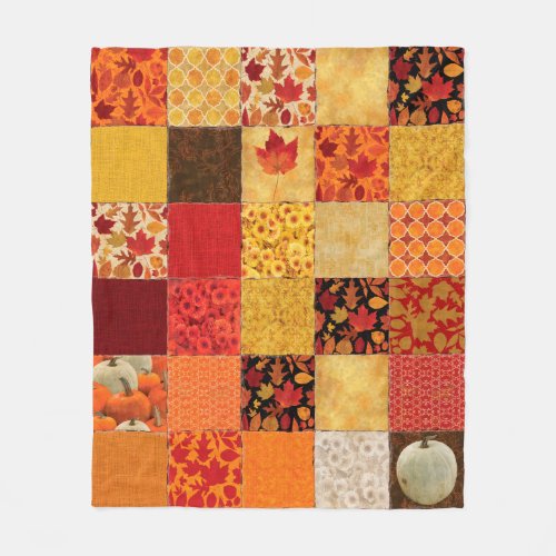 Autumn Orange Gold Brown Patchwork Fleece Blanket