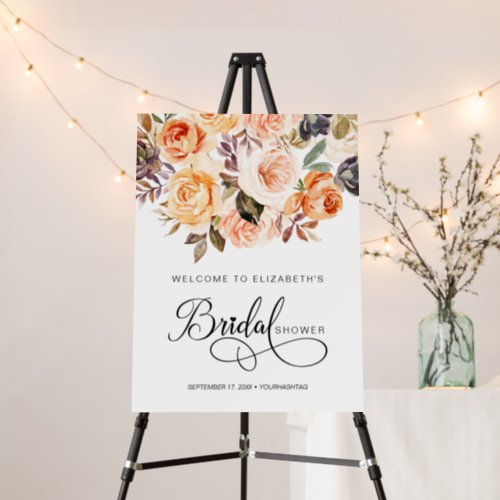 Autumn Orange Gold Floral Bridal Shower Welcome Foam Board