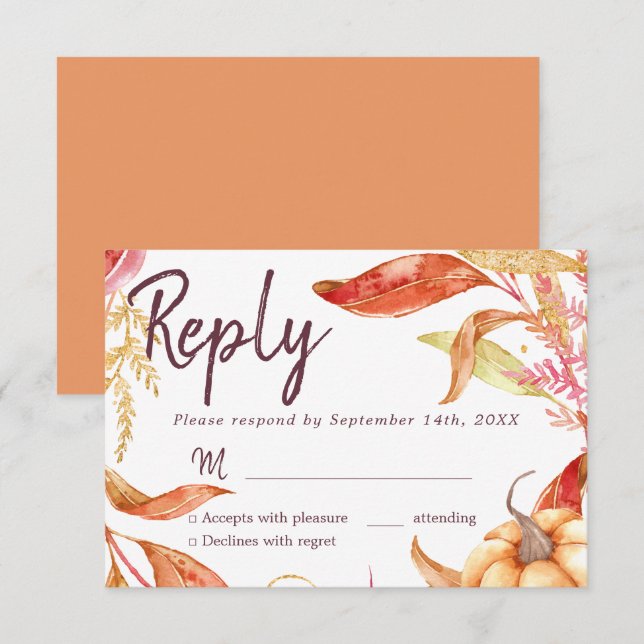 Autumn Orange Golden Foliage RSVP Invitation (Front/Back)