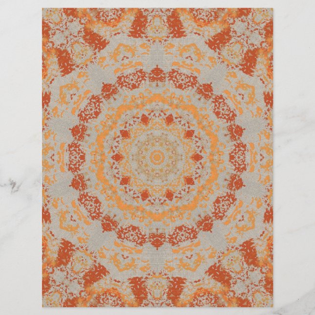 Autumn Orange Gray Kaleidoscope Pattern Scrapbook (Front)