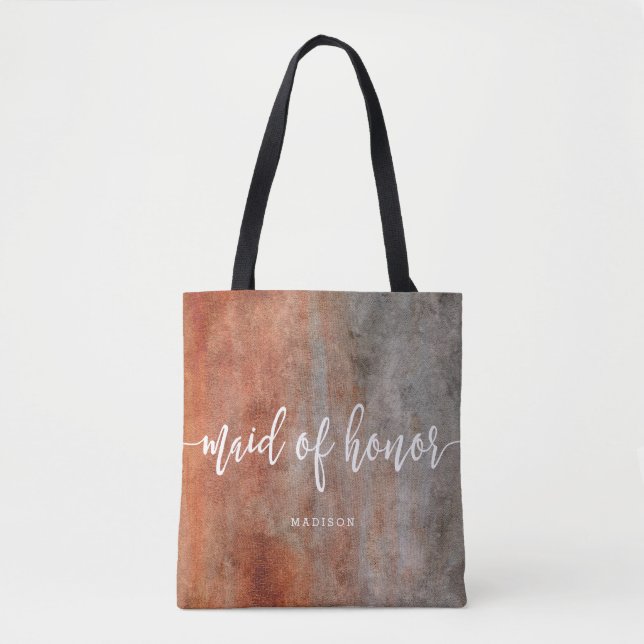 Autumn Orange Gray Maid of Honor Monogram Tote Bag (Front)