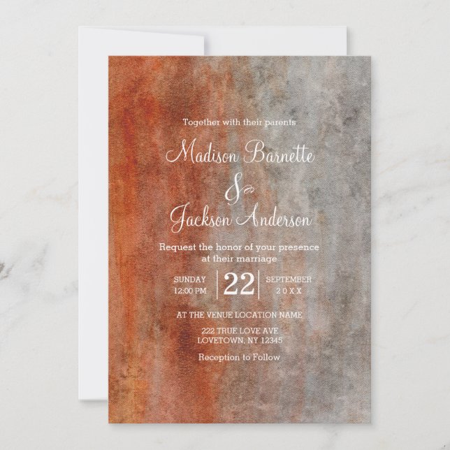 Autumn Orange Gray Watercolor Wedding Invitation (Front)