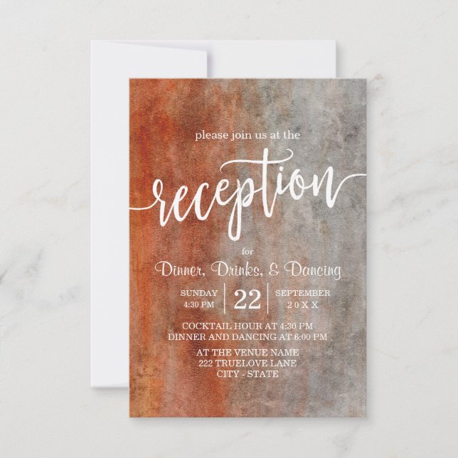 Autumn Orange Gray Watercolor Wedding Reception Invitation (Front)