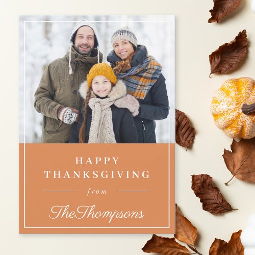 Autumn Orange Happy Thanksgiving Family Photo Holiday Card