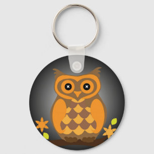 Autumn Orange Owl Button Keychain