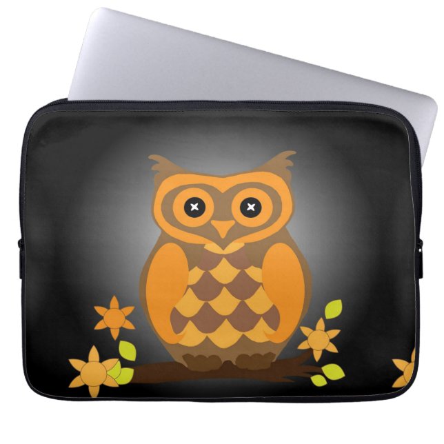 Autumn Orange Owl Laptop Sleeve (Front)
