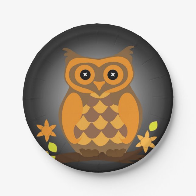 Autumn Orange Owl Paper Plates (Front)