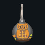 Autumn Orange Owl Pet Tag<br><div class="desc">Cute autumn orange owl with big eyes and yellow leaves perched on a branch.</div>