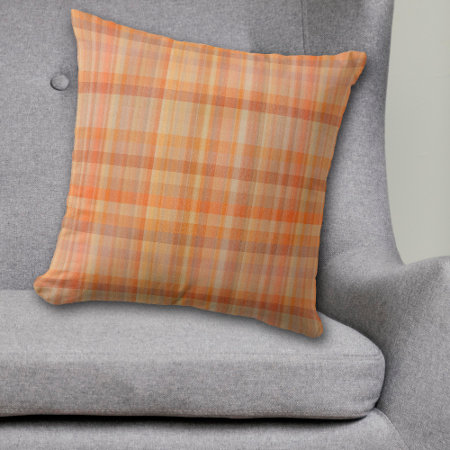 Autumn Orange Plaid Pattern Throw Pillow