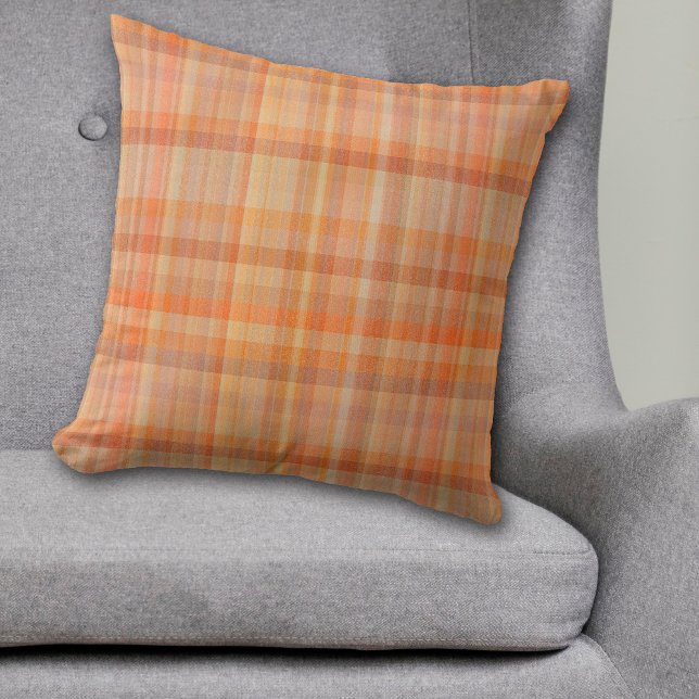 Autumn Orange Plaid Pattern Throw Pillow (Creator Uploaded)
