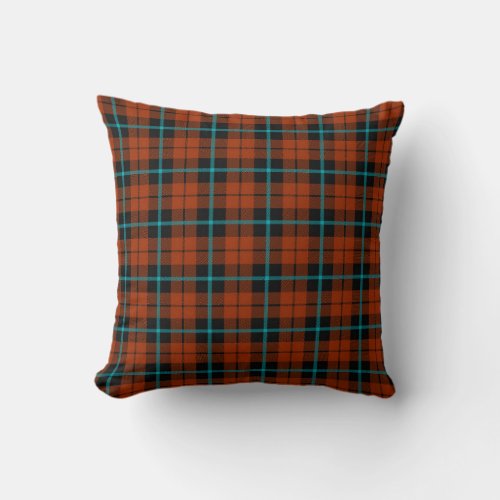 Autumn orange plaid with blue stripe throw pillow