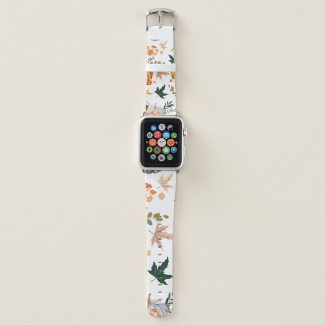 Autumn orange pumpkin and flowers pattern apple watch band (Front)