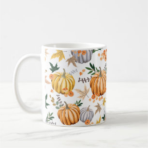 Autumn orange pumpkin and flowers pattern coffee mug