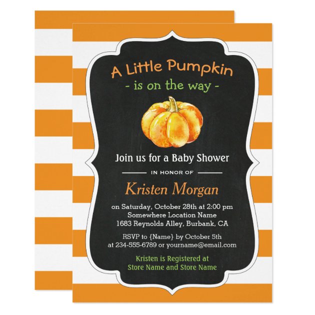 Autumn Orange Pumpkin Fall Baby Shower Invitation